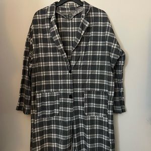 Long button down plaid jacket